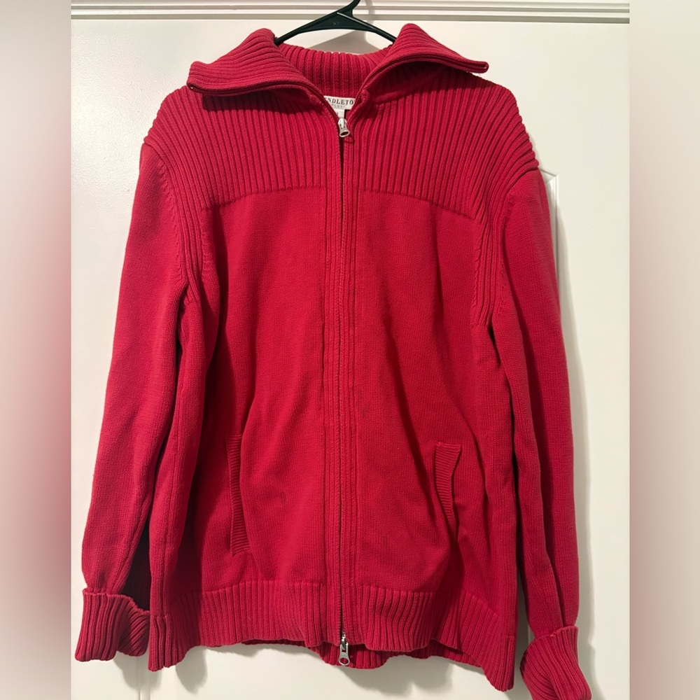Vintage Pendleton Sweater Womens 2XL Zip Cardigan Red Long Sleeve Ribbed Detail